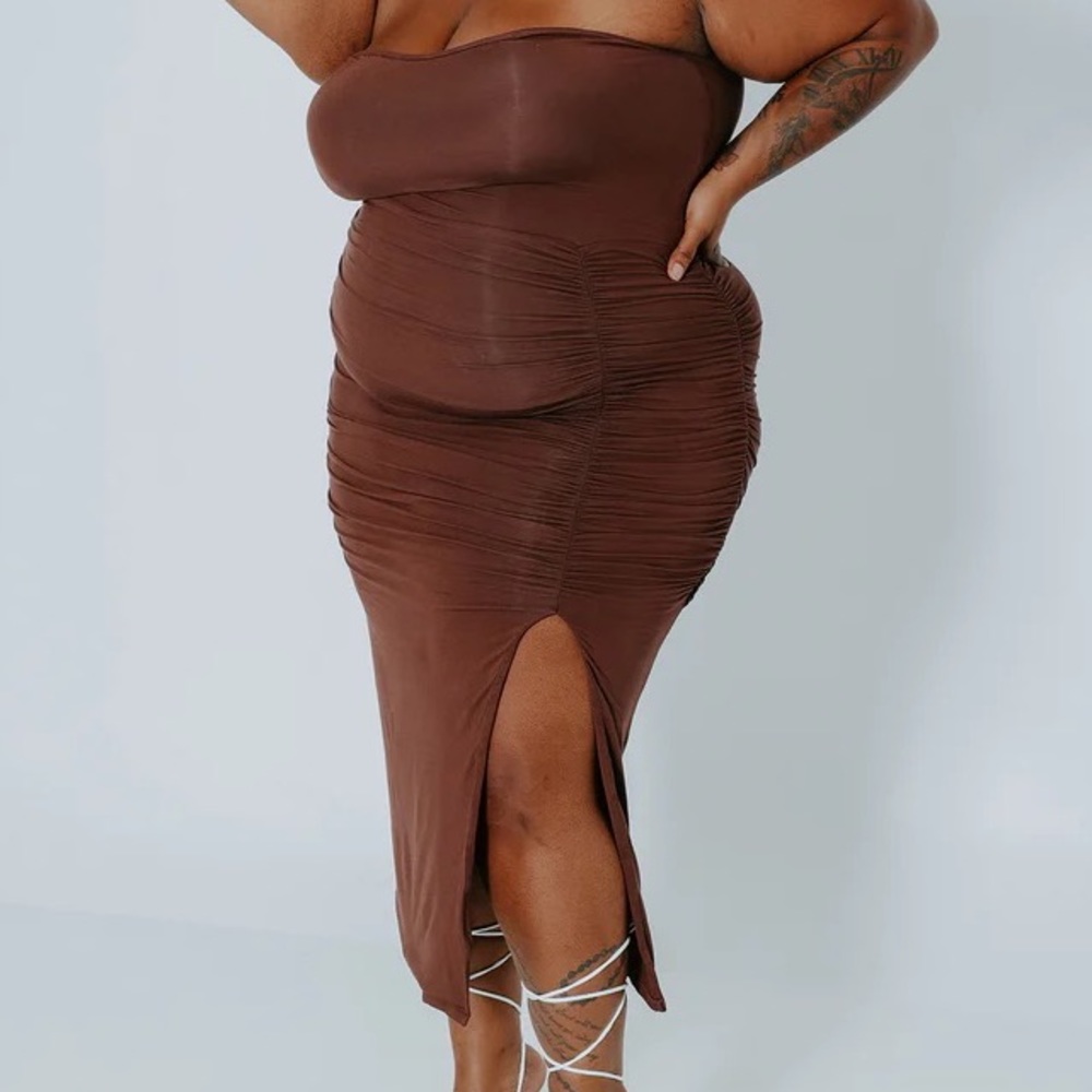 Klassy Network Tube Top Brami Dress - Brown